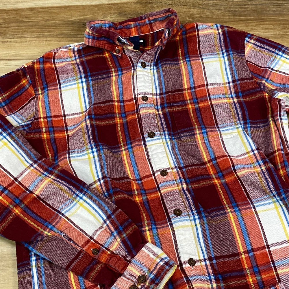 Lands‎ End Mens Medium Tall Flannel Shirt Red Plaid Long Sleeve Traditional Fit